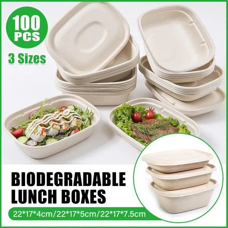 100X Food Preparation Burger Storages Cake Packaging Box Lunch Boxes – 1300ml-Primary