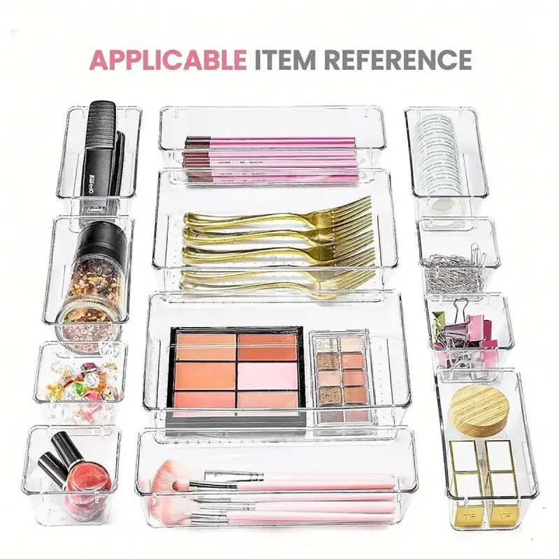 Transparent Plastic Drawer Organiser Set Multifunctional Desktop Storage Box – 13PCS