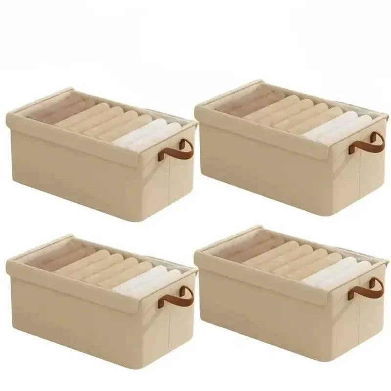 4pcs Foldable Clothes Storage Box Organizer Fabric Storage Box for Organization – Beige