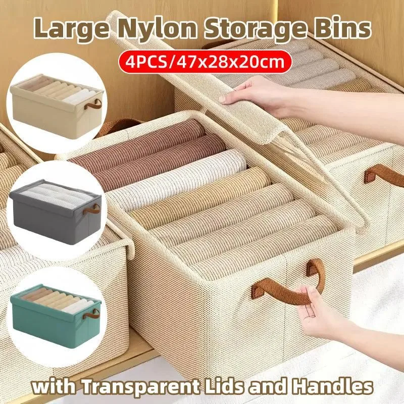 4pcs Foldable Clothes Storage Box Organizer Fabric Storage Box for Organization – Grey