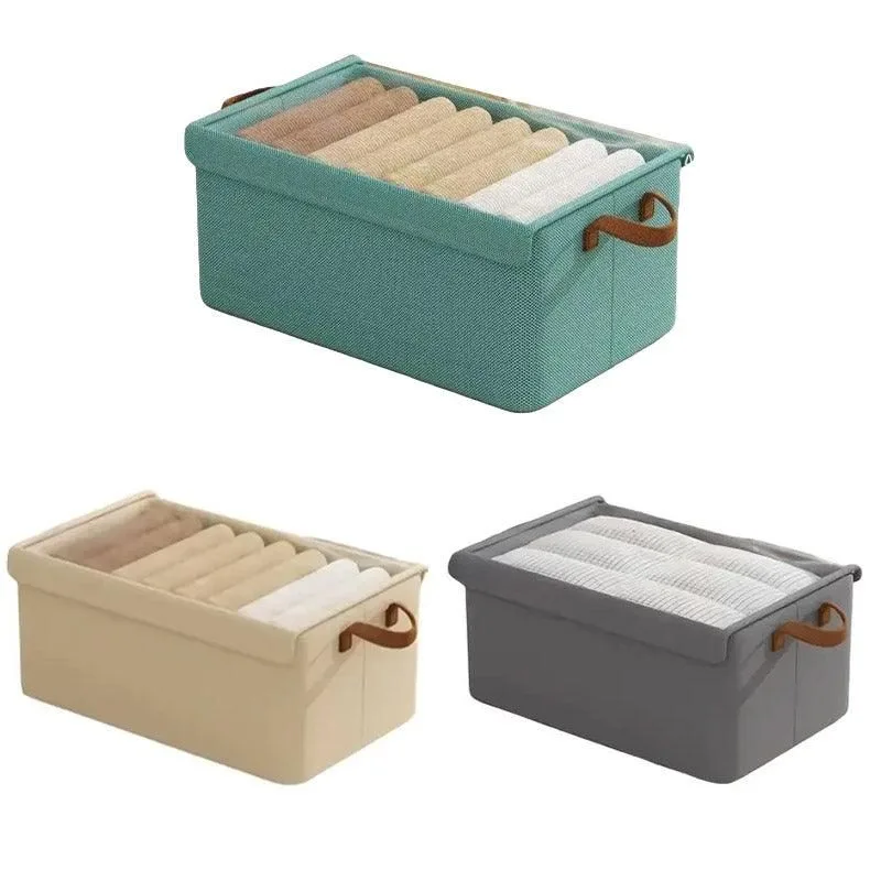 4pcs Foldable Clothes Storage Box Organizer Fabric Storage Box for Organization – Grey