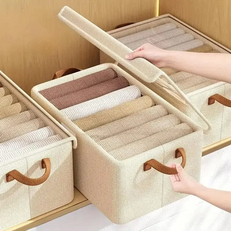 4pcs Foldable Clothes Storage Box Organizer Fabric Storage Box for Organization – Grey