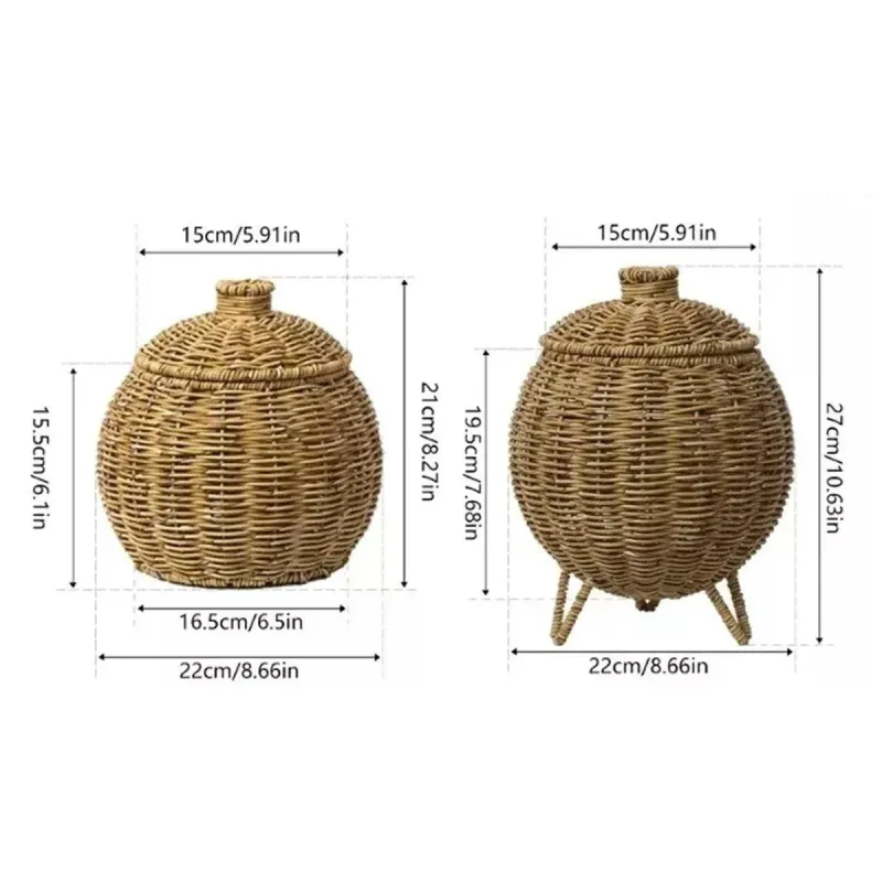 Hand Woven Storage Container with Lid Tabletop Basket Sundries Holder Organizer – Without Legs