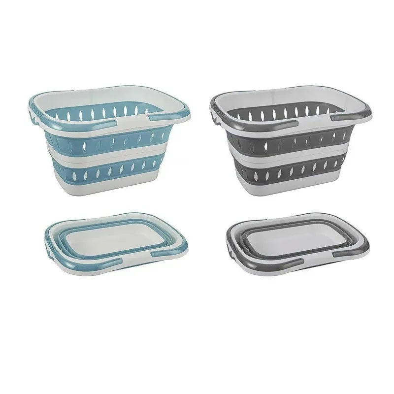 Large Folding Laundry Basket Plastic Dirty Clothes Hamper Blue Bathroom Storage – Blue