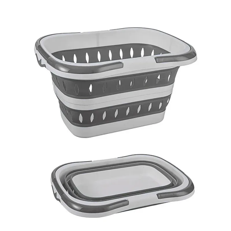 Large Folding Laundry Basket Plastic Dirty Clothes Hamper Blue Bathroom Storage – Grey