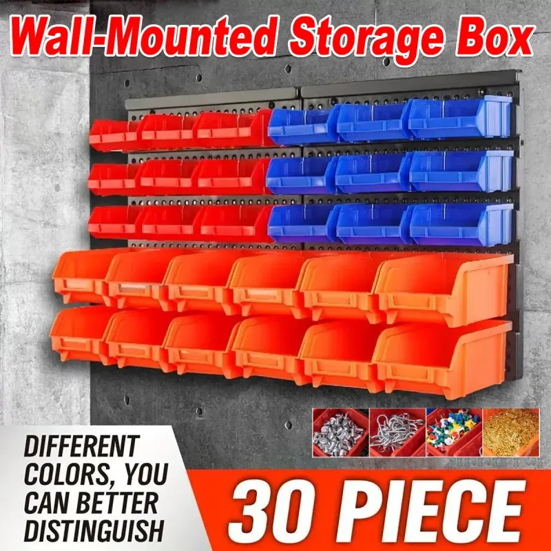 30PCS Wall Mounted Tool Storage Rack Bin Organiser Box for Garage Workshop Use 30PCS Wall Mounted Tool Storage Rack Bin Organiser Box for Garage Workshop Use