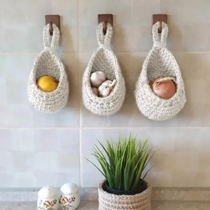 Cotton Rope Woven Storage Basket Wall Mount Fruit Vegetable Organizer Container – Max