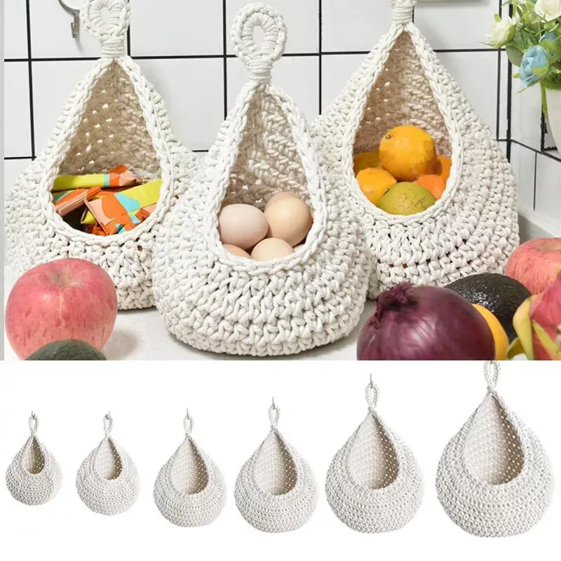 Cotton Rope Woven Storage Basket Wall Mount Fruit Vegetable Organizer Container – Max