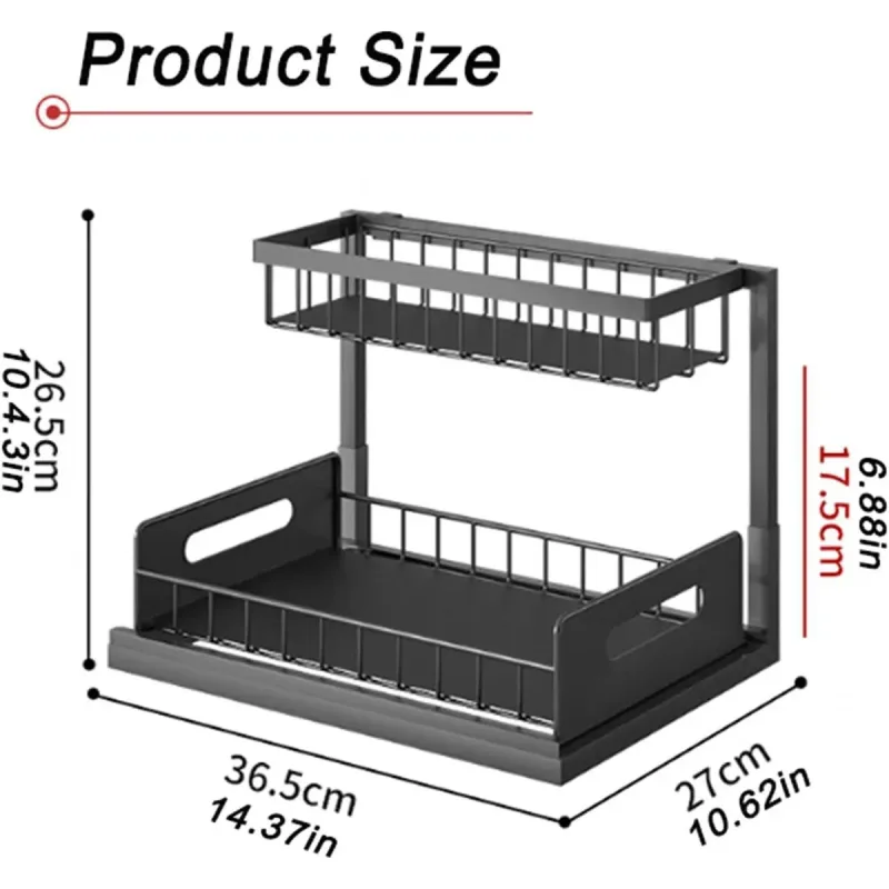 Under Sink Storage Rack Kitchen Cabinet Organizer Adjustable Shelving Unit Home – Black
