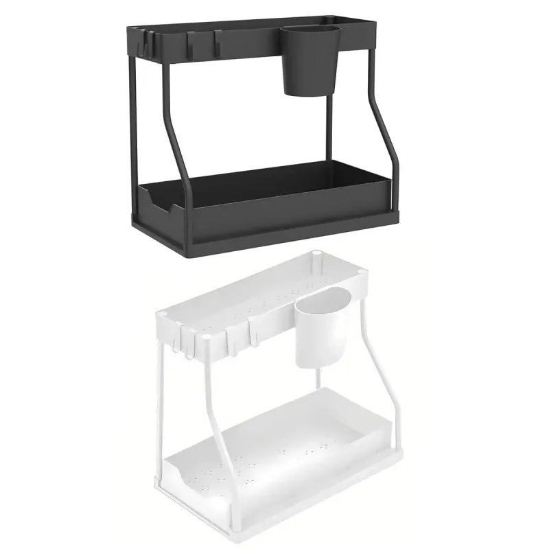Under Sink Storage Rack Double Layer Organizer Shelf Kitchen Bathroom Cabinet – Black