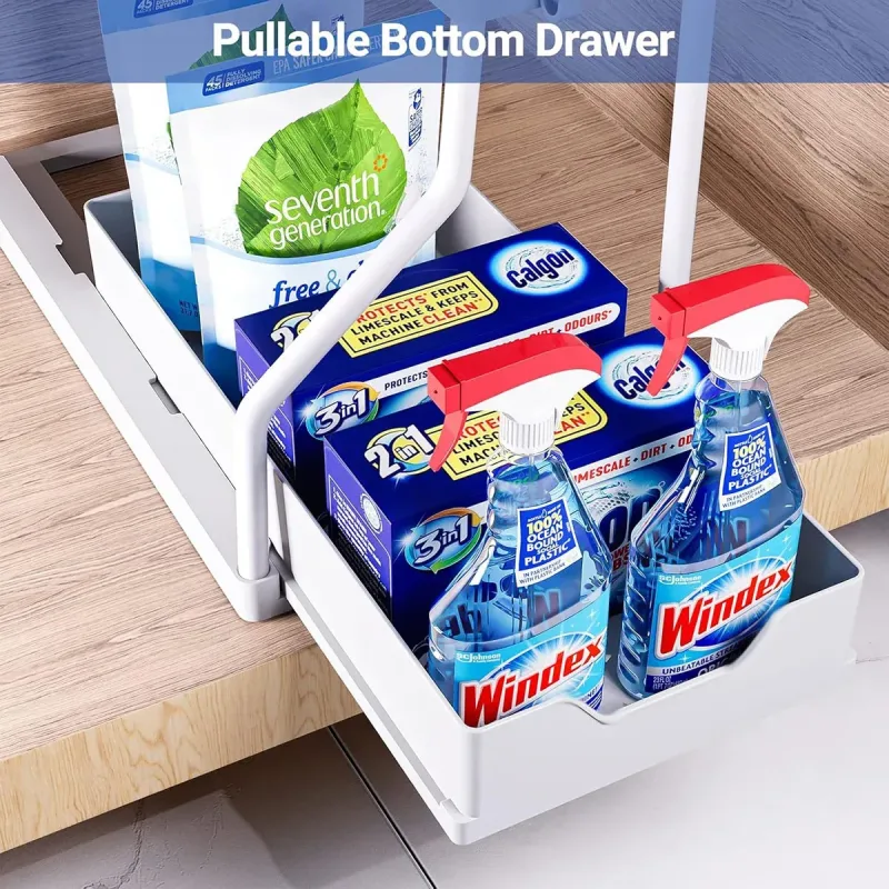 Under Sink Storage Rack Double Layer Organizer Shelf Kitchen Bathroom Cabinet – Black