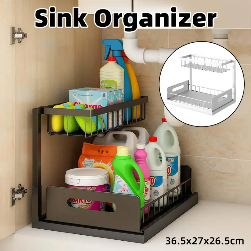 Under Sink Storage Rack Kitchen Cabinet Organizer Adjustable Shelving Unit Home – White