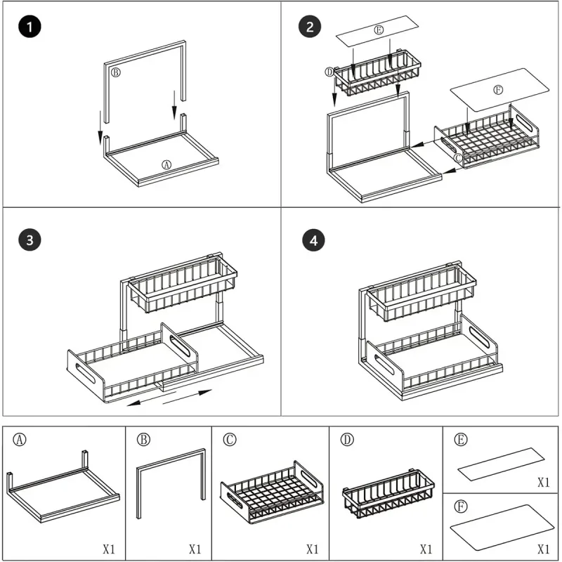 Under Sink Storage Rack Kitchen Cabinet Organizer Adjustable Shelving Unit Home – White