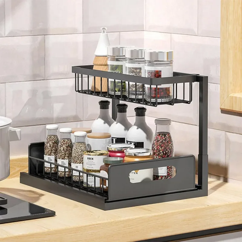 Under Sink Storage Rack Kitchen Cabinet Organizer Adjustable Shelving Unit Home – White