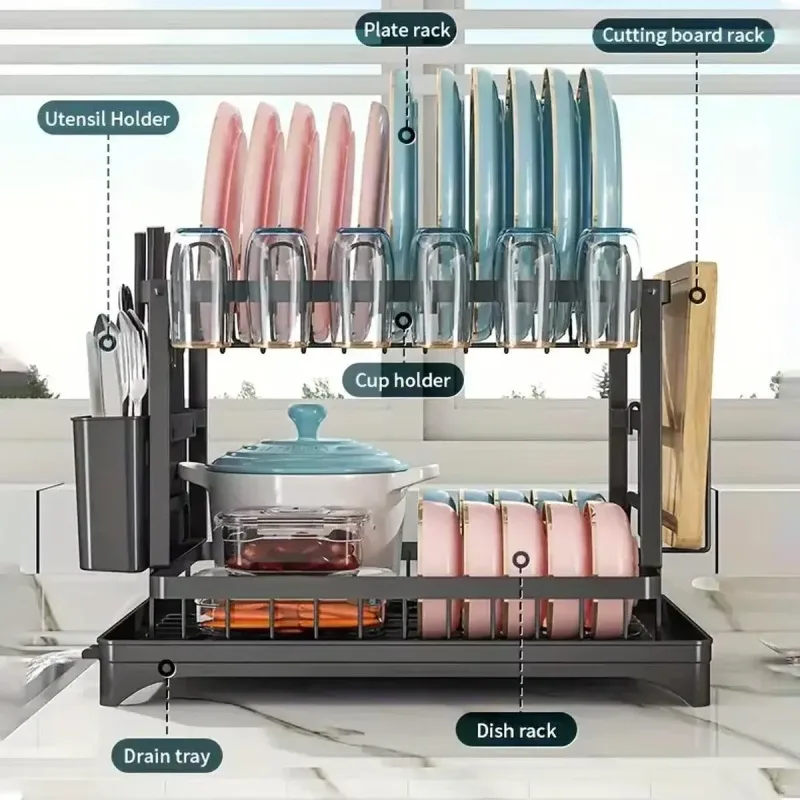 1-Piece Black Dish Drying and Storage Rack