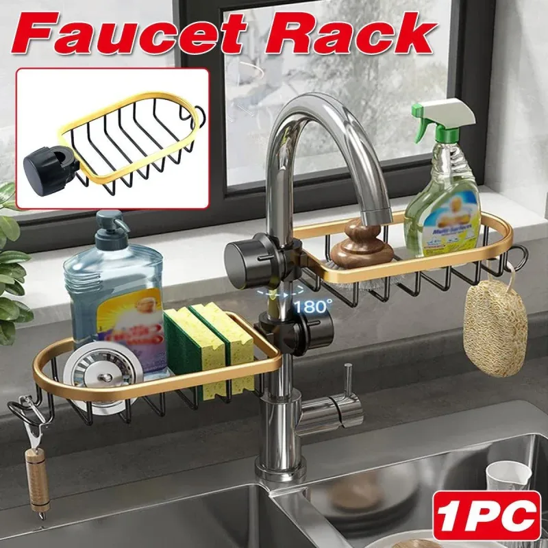 Adjustable Faucet Sink Shelf Drainage Rack Kitchen Storage Organizer for Home