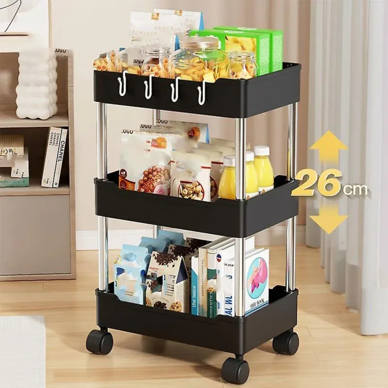 Multi Layer Rolling Storage Cart Kitchen Bathroom Organizer Shelf with Wheels – 3-Black