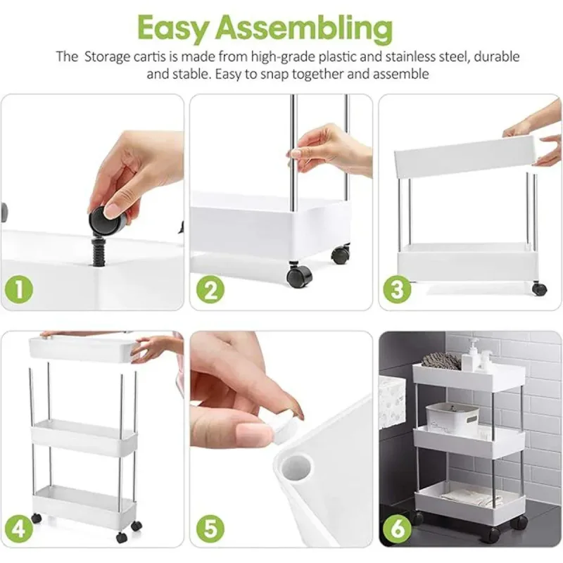 Multi Layer Rolling Storage Cart Kitchen Bathroom Organizer Shelf with Wheels – 3-Black