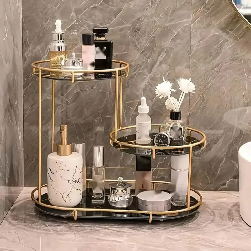 Round Multi-Tier Metal Storage Rack for Bathroom Vanity Kitchen Storage Rack – White