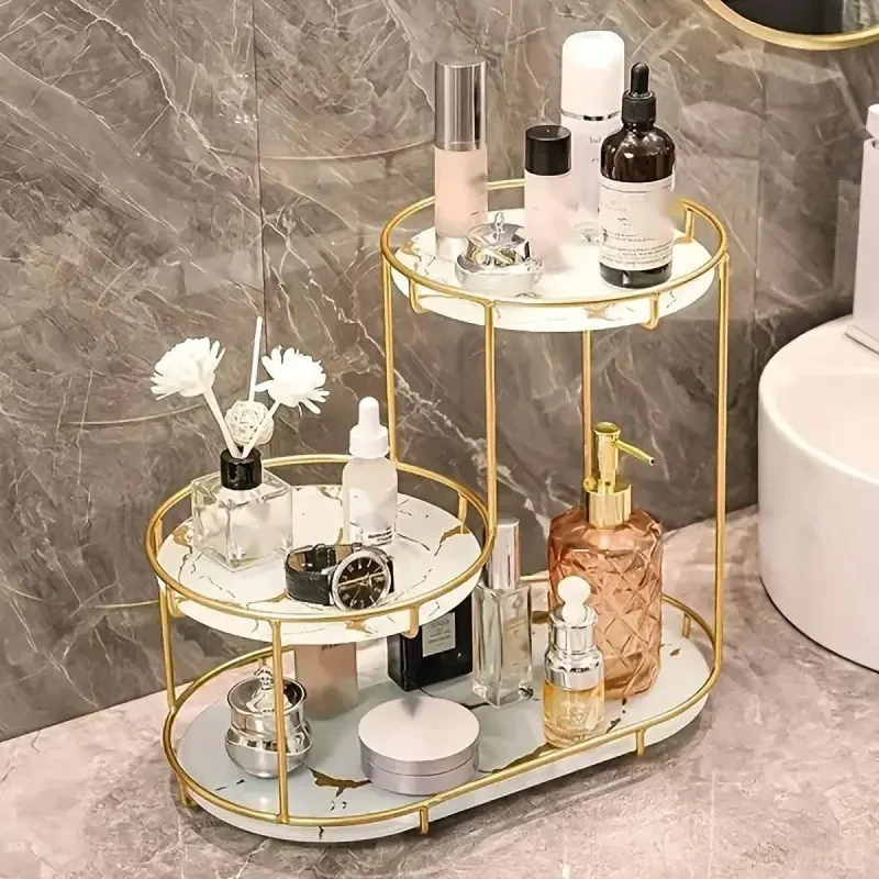 Round Multi-Tier Metal Storage Rack for Bathroom Vanity Kitchen Storage Rack – White