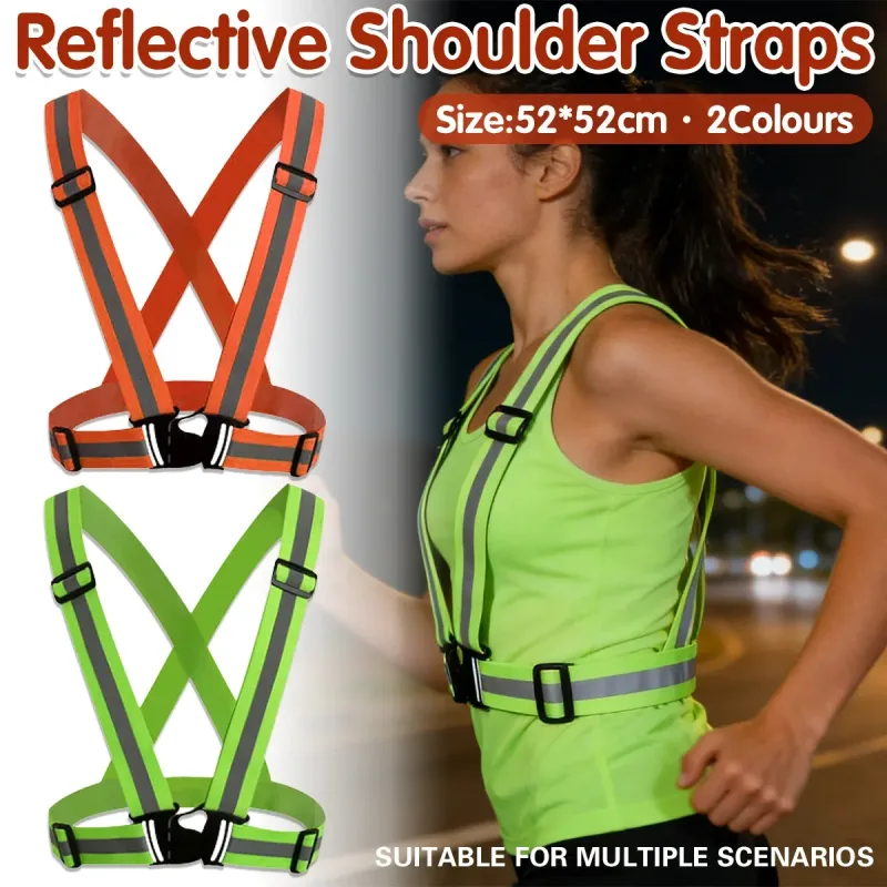 Reflective Shoulder Straps Safety High Visibility Vest for Night Running Cycling – Orange