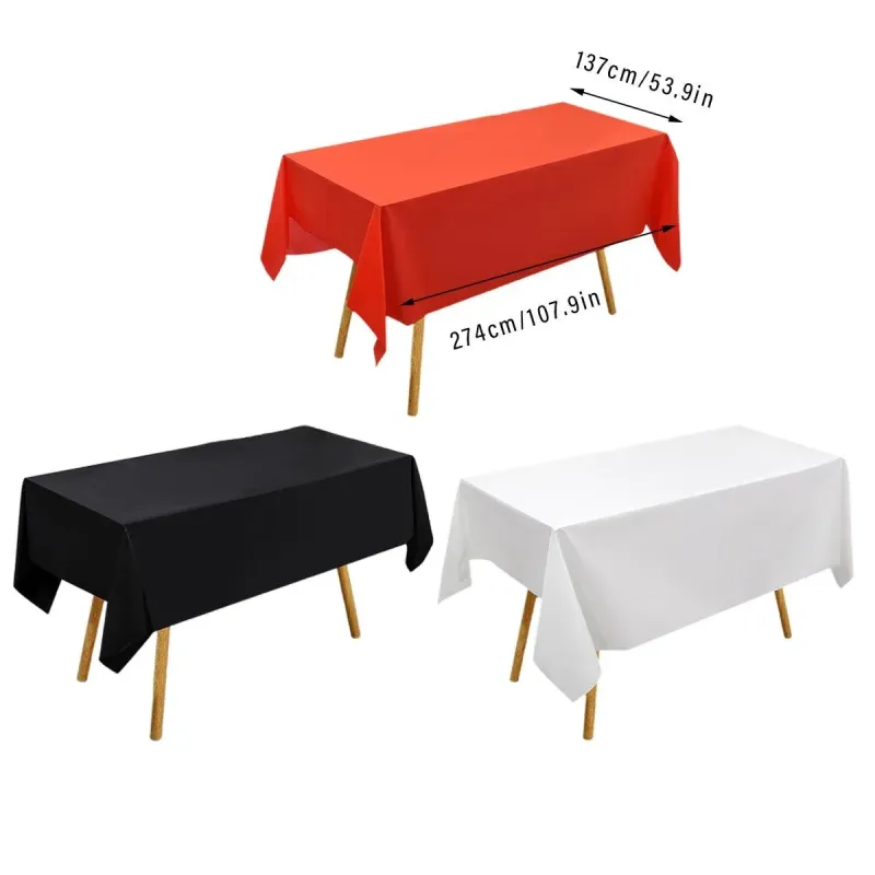 10pcs PEVA Rectangle Tablecloths Solid Colour Waterproof Party Table Covers – Black