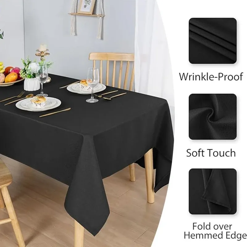 10pcs PEVA Rectangle Tablecloths Solid Colour Waterproof Party Table Covers – Black