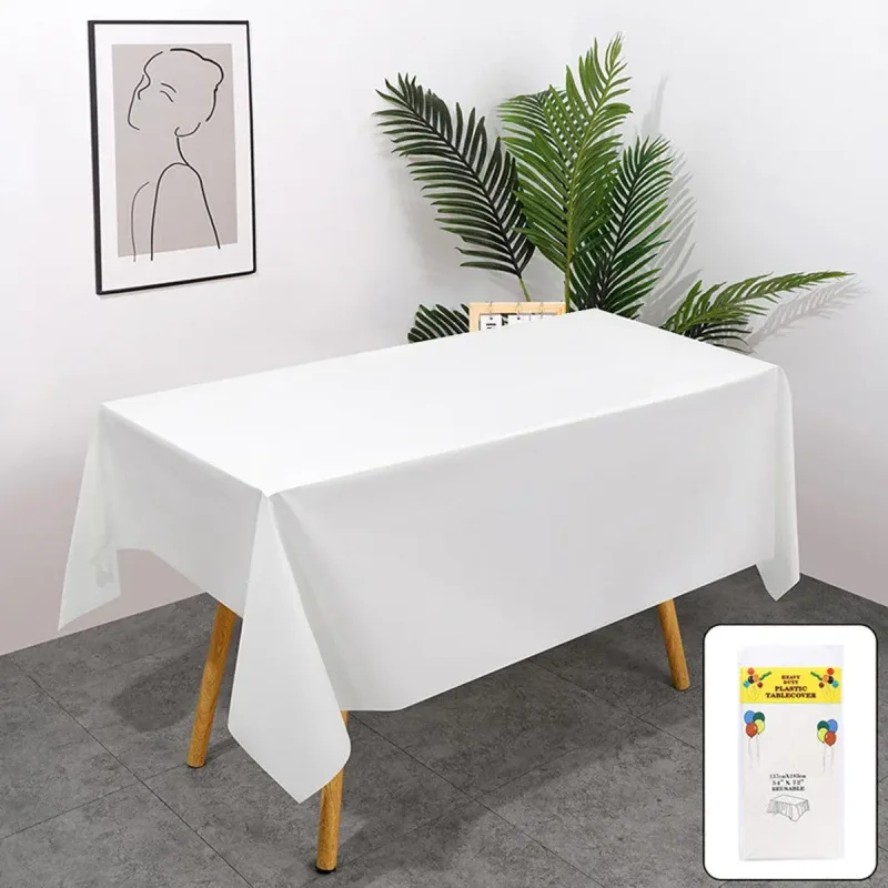 10pcs PEVA Rectangle Tablecloths Solid Colour Waterproof Party Table Covers – White