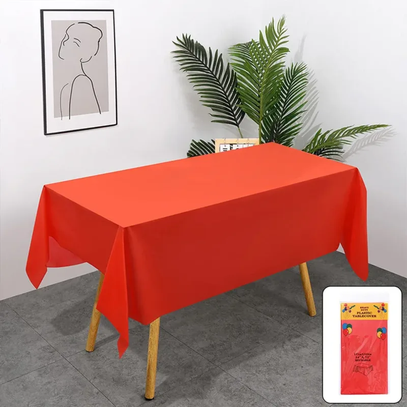 10pcs PEVA Rectangle Tablecloths Solid Colour Waterproof Party Table Covers – White
