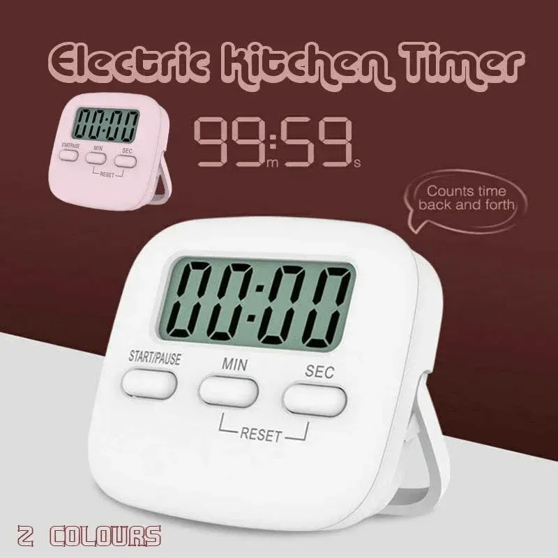 Digital Kitchen Timer 99 Minute Countdown Clock With LCD Display and Metal Mount – Pink
