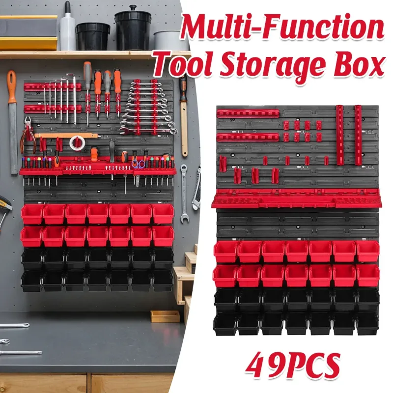 49PCS Plastic Tool Storage Box Wall Organizer Parts Cabinet Hanging Toolbox Use