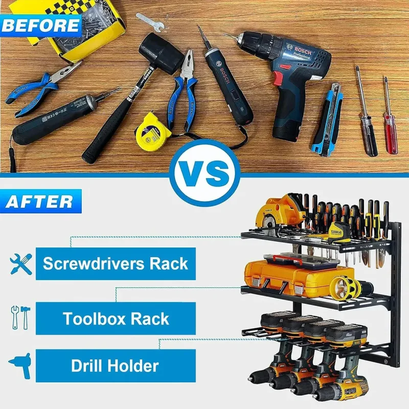 Wall Mounted Electric Drill Tool Rack Garage Screwdriver Storage Organizer