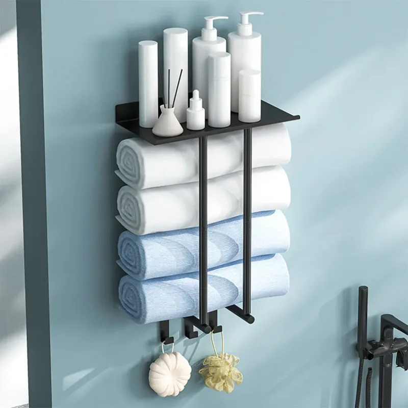 Bathroom Towel Rack Wall Mounted Storage Shelf Multifunction Holder for Toilet