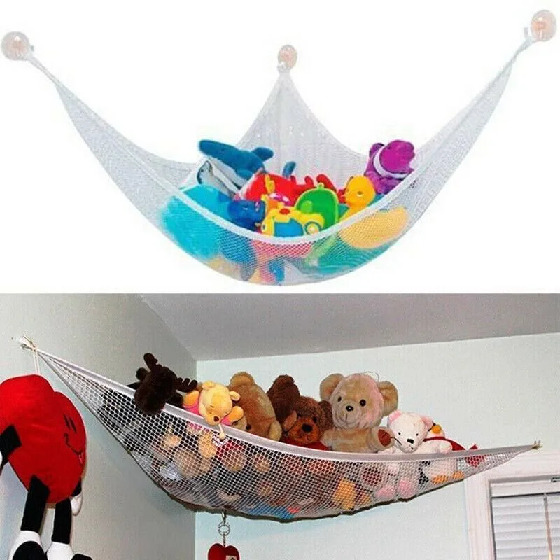 Soft Large Toy Hammock Mesh Net Storage Organizer for Bedroom Plush Toys – White