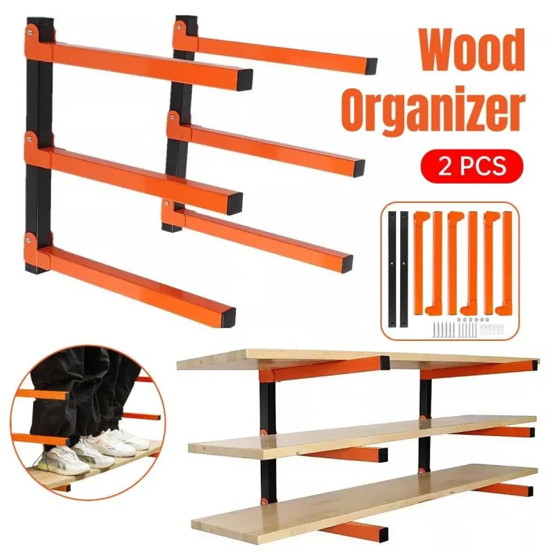 2PCS Wall Mounted Folding Storage Rack Carbon Steel Multi-Layer Organizer