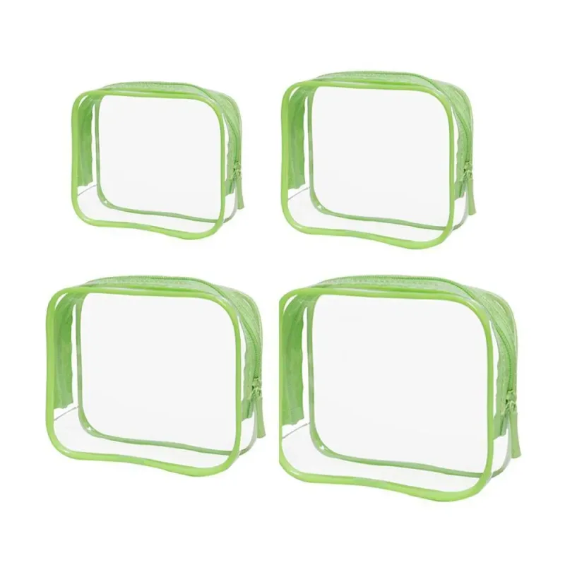 4pcs Durable PVC Cosmetic Bags Easy to Clean Multiple Sizes and Colours 9 Shades – 4pcs-Green