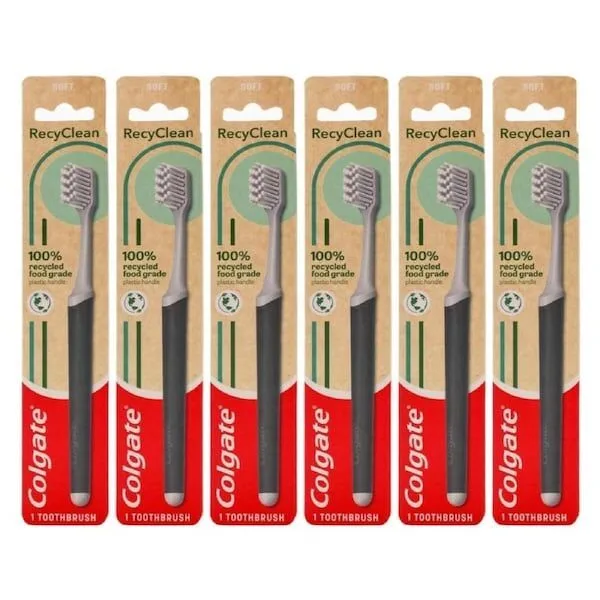 6x Colgate Toothbrush 100% Recycled Food Grade Plastic Handle Soft Bristles