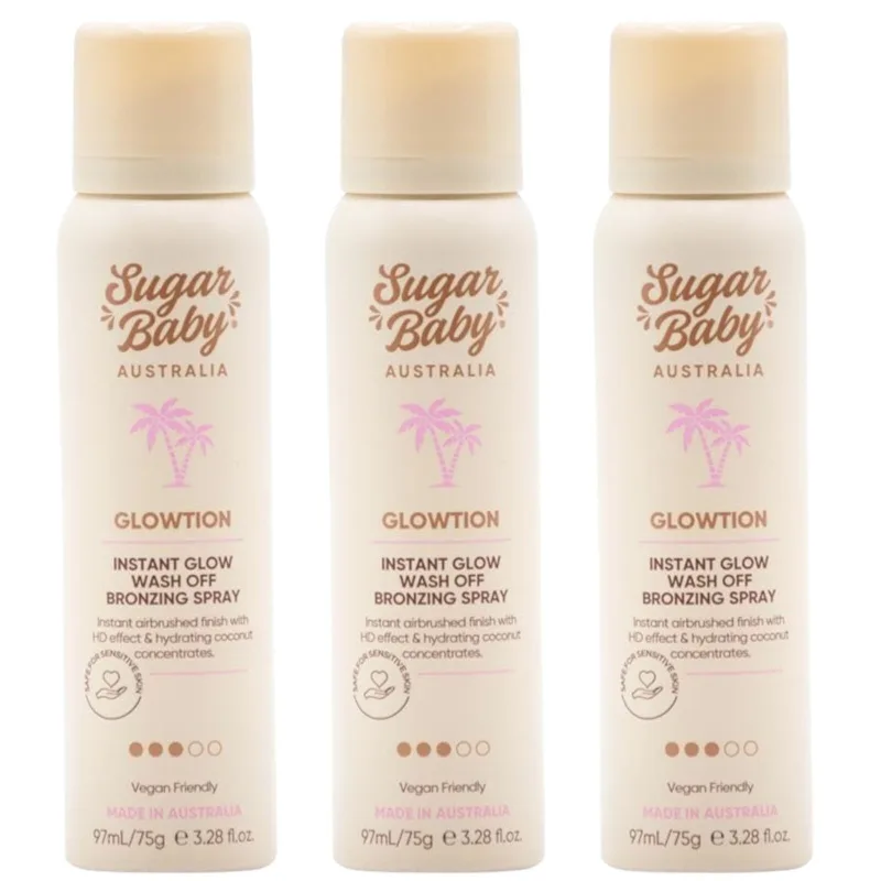 3x Sugar Baby Glowtion 97ml Instant Glow Wash Off Bronzing Spray