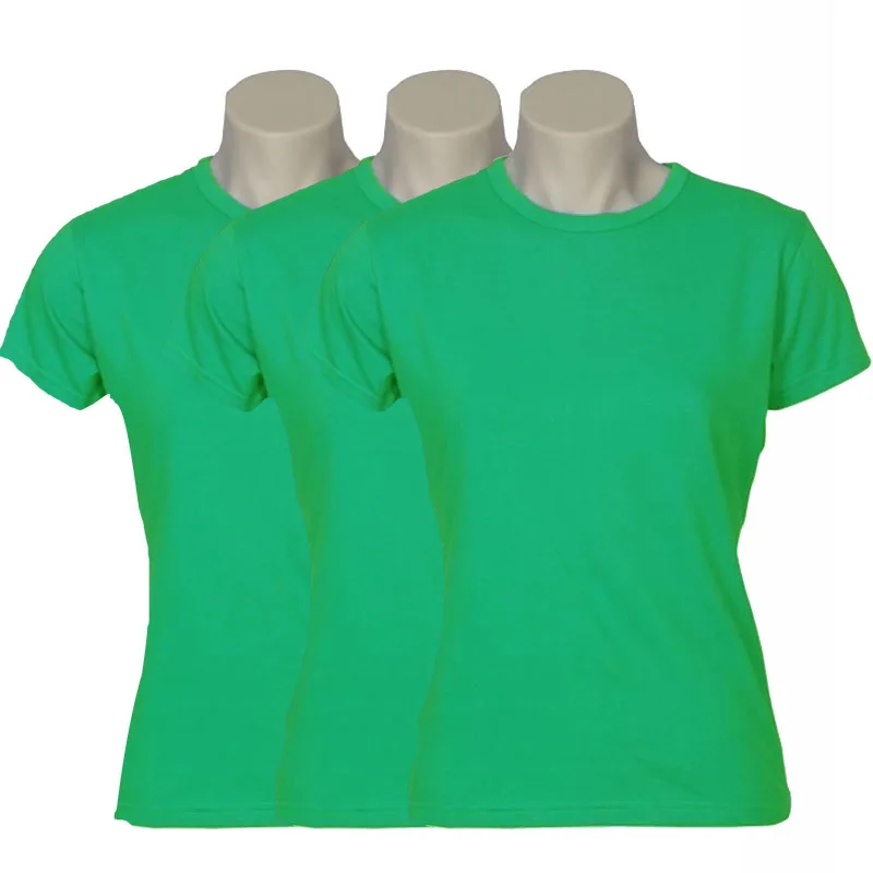3x Womens 100% Cotton T-Shirt Plain Basic Tee Casual Top in Green – 6
