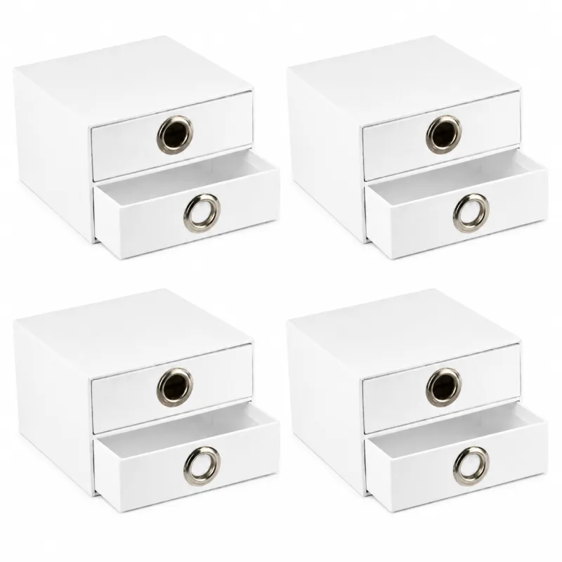 4x Italplast EAZI FOLD 2 Drawer Storage Tidy Compartment Office Foldable Recyclable in White