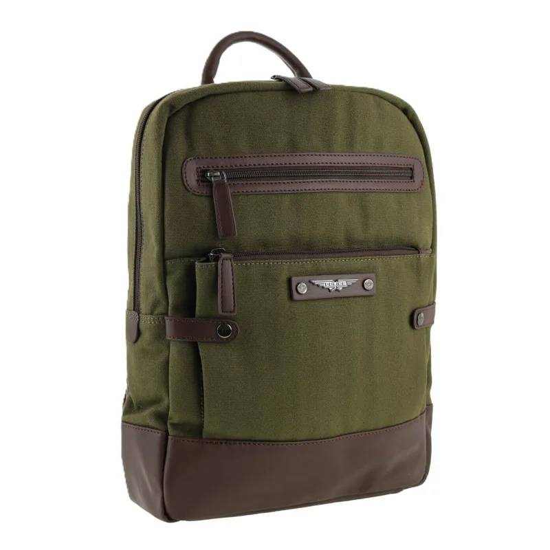 POLICE Wings Mens Canvas Backpack Bag with Laptop Computer Sleeve – Dark Olive
