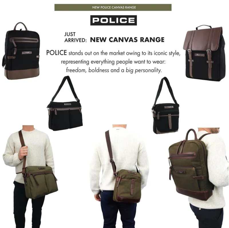 POLICE Wings Mens Canvas Backpack Bag with Laptop Computer Sleeve – Dark Olive