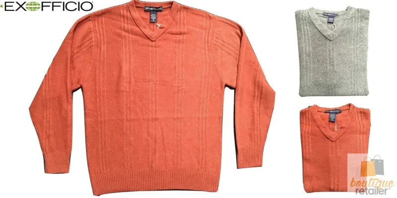 ExOfficio Mens Soy’r V-Neck Knit Sweater Jumper Pullover Eco Wool Warm Quick Dry – XL