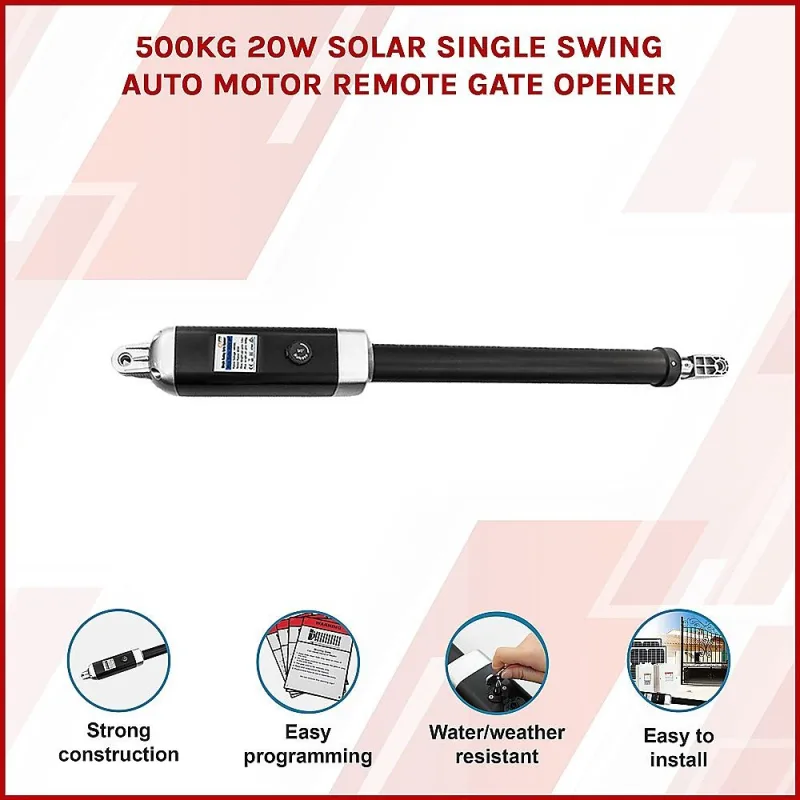 Electric Swing Gate Opener with 20w Solar Kit for Gates up to 500kg