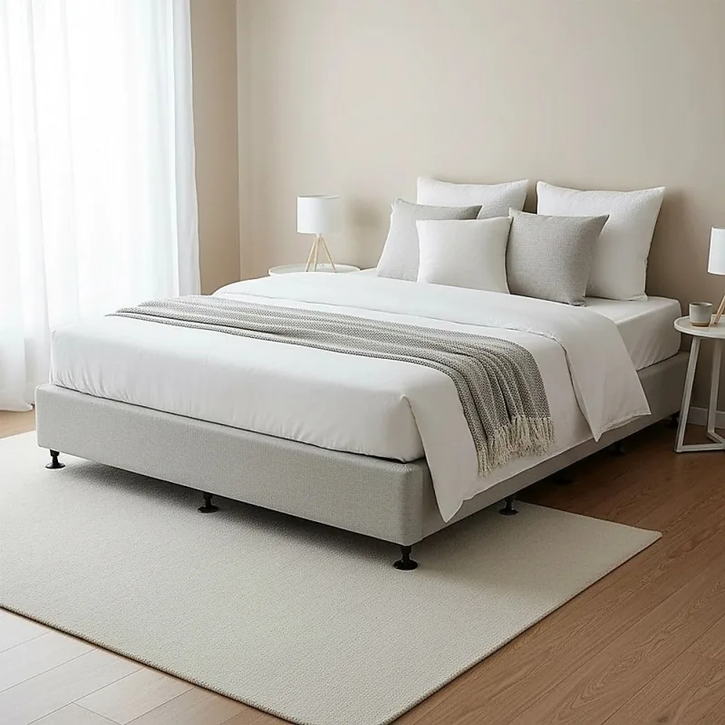 Palermo King Ensemble Bed Base Platinum Light Grey Linen Fabric