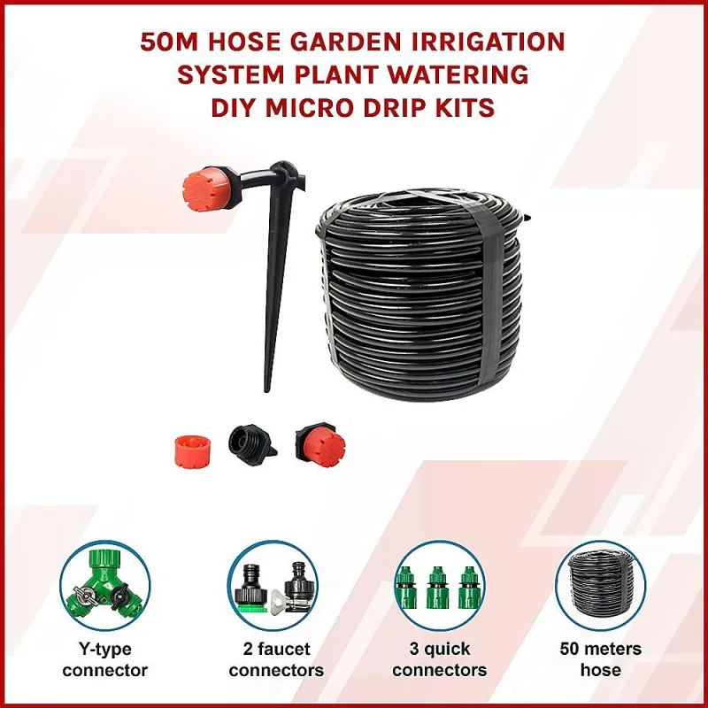 50M Hose Garden Irrigation System Plant Watering DIY Micro Drip Kits