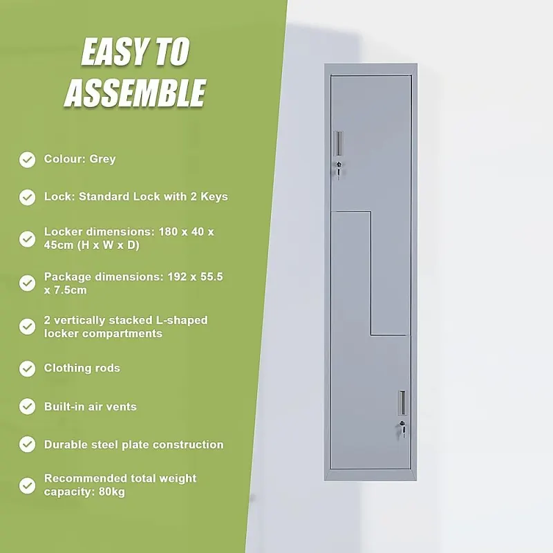 Grey Two-Door L-shaped Office Gym Shed Storage Lockers