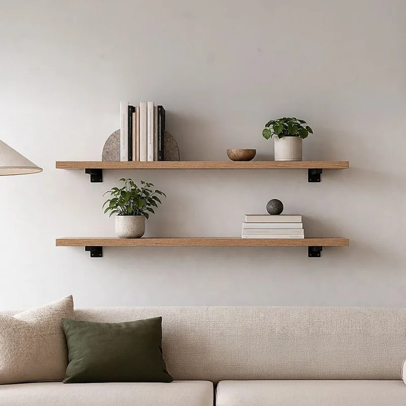 20cm Floating Shelf Brackets Industrial Metal Shelving Supports 4-Pack – Black