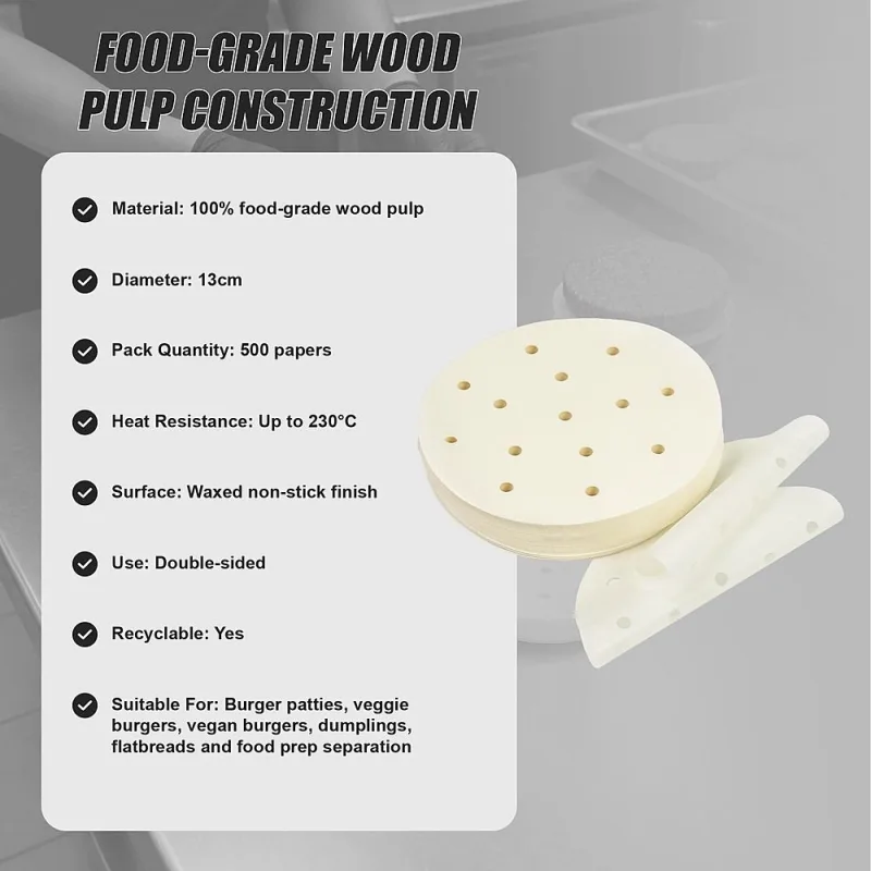 500 Pack 13cm Patty Paper Baking Burger Wax Discs Non Stick BBQ Burger Papers For Easy Food Preparation