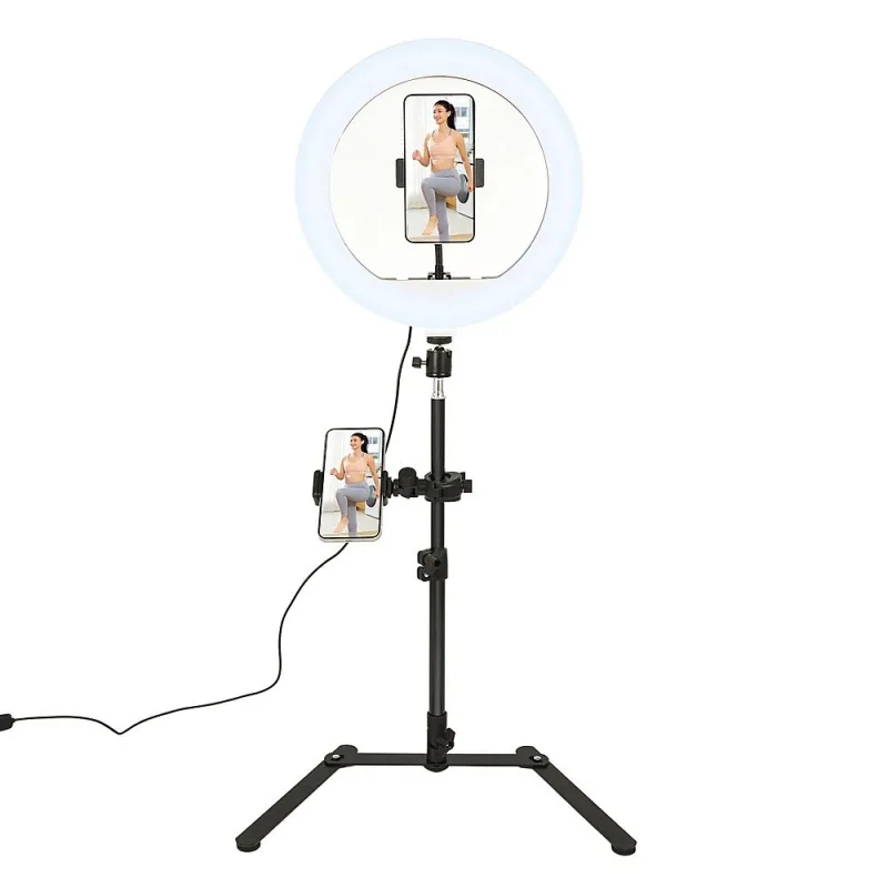 12 Inch LED Video Ring Light with Tabletop Light Stand and Phone Holder Black